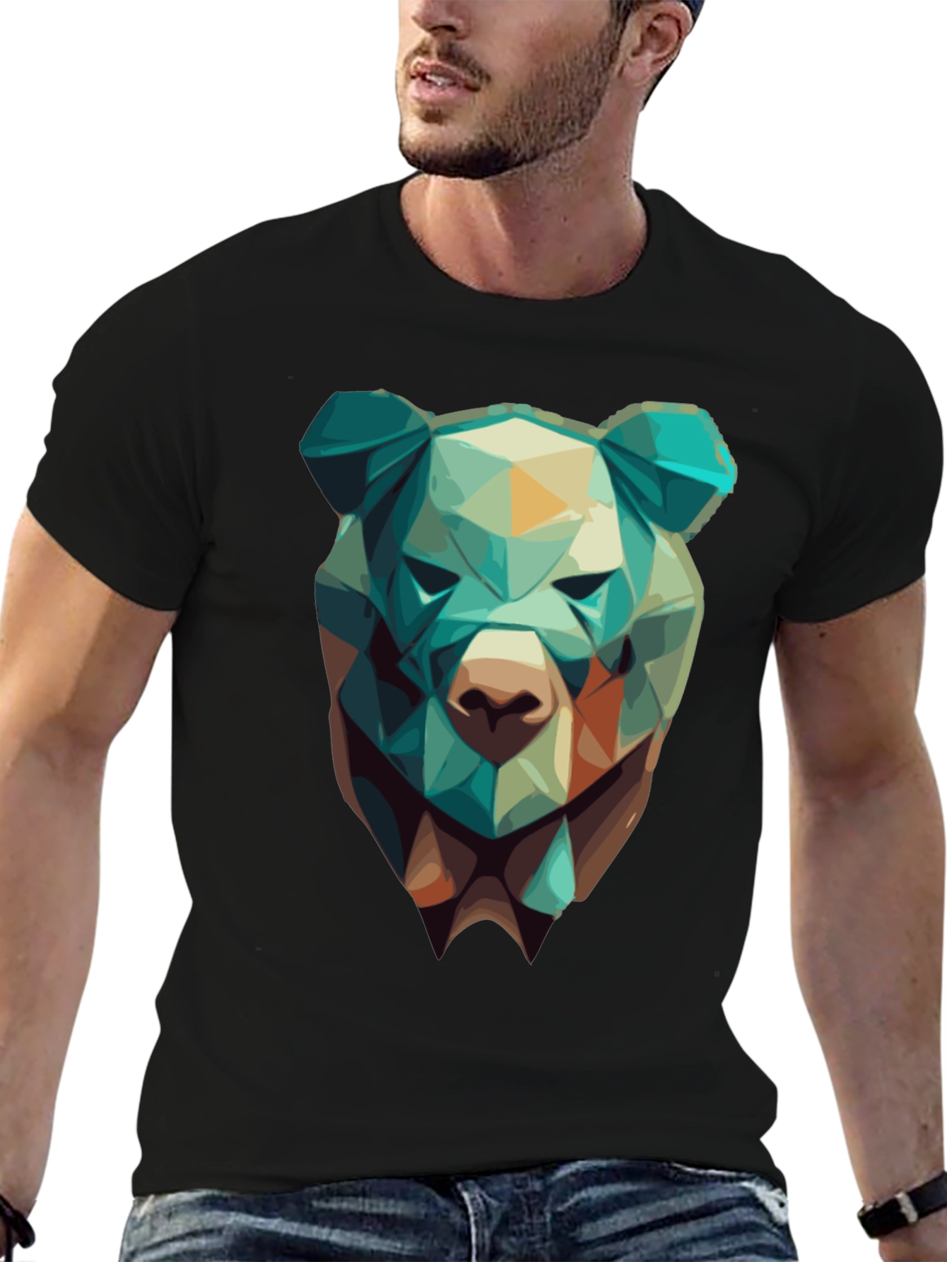 Geometric Bear Graphic Tee - Modern Style