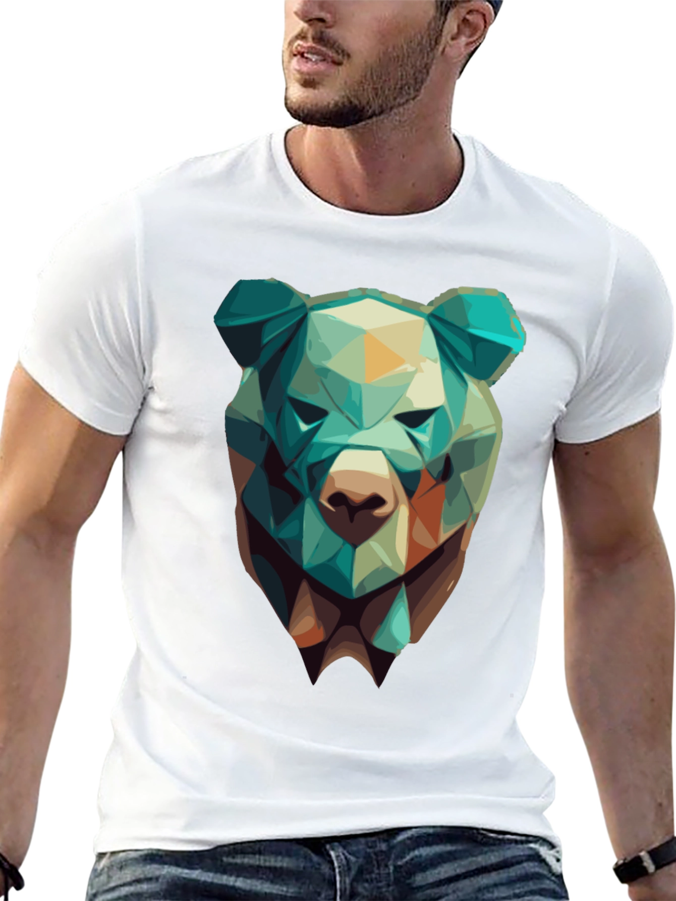 Geometric Bear Graphic Tee - Modern Style