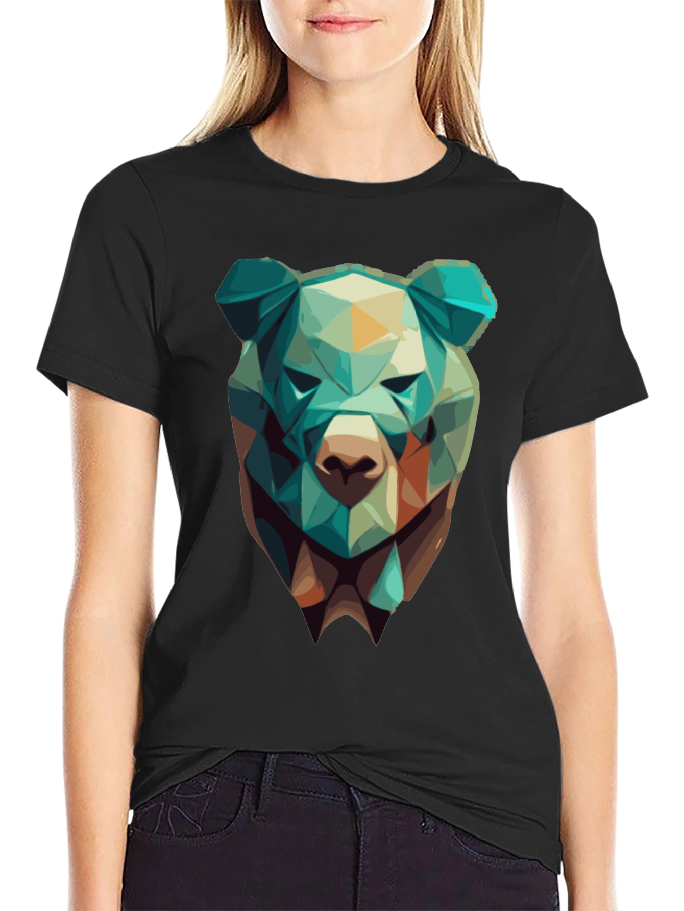 Geometric Bear Graphic Tee - Modern Style