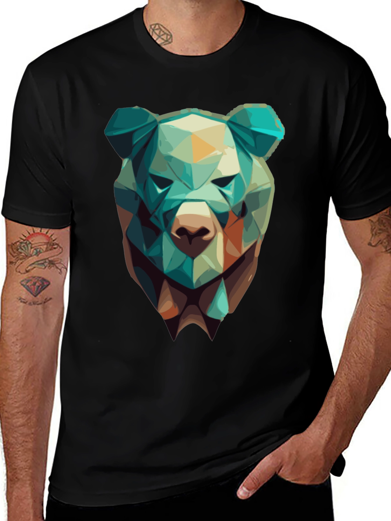 Geometric Bear Graphic Tee - Modern Style
