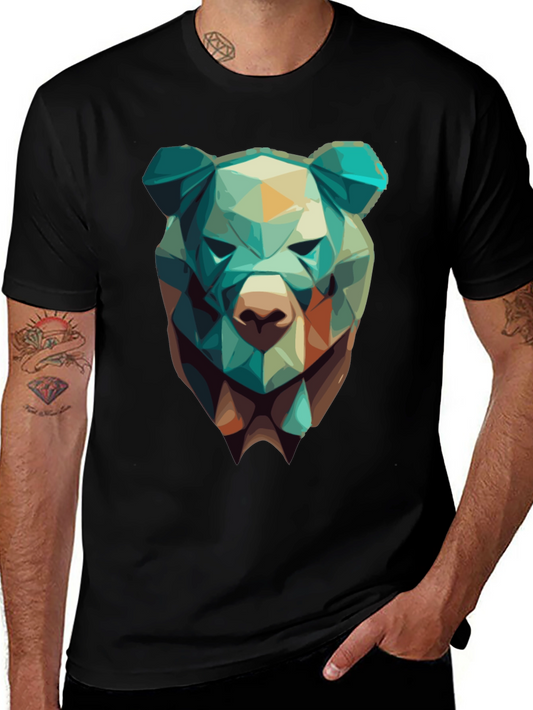 Geometric Bear Graphic Tee - Modern Style