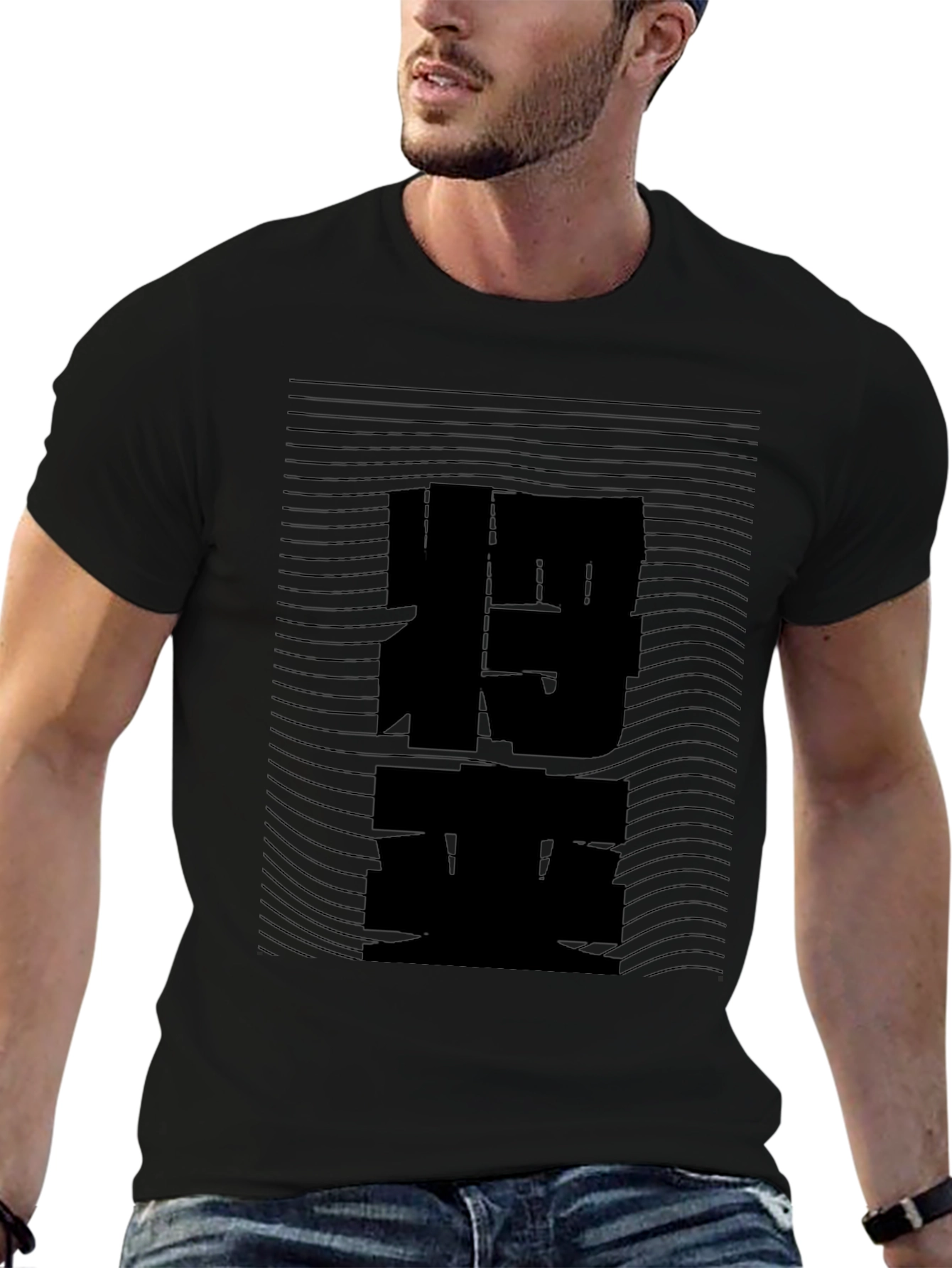 Stylish Black Graphic Tee - Abstract Design