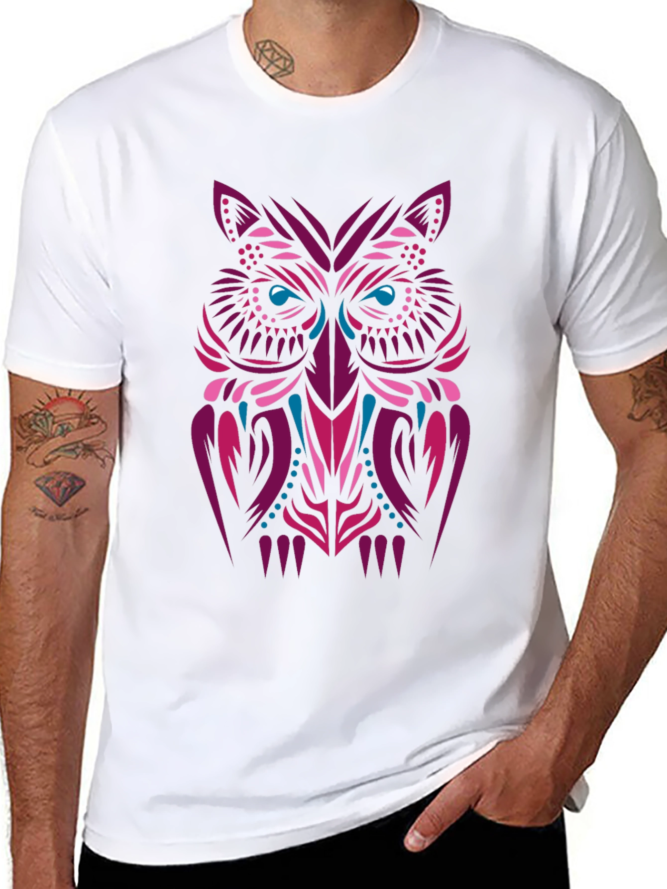 Tribal Owl Graphic Tee - Stylish Mens Black T-Shirt
