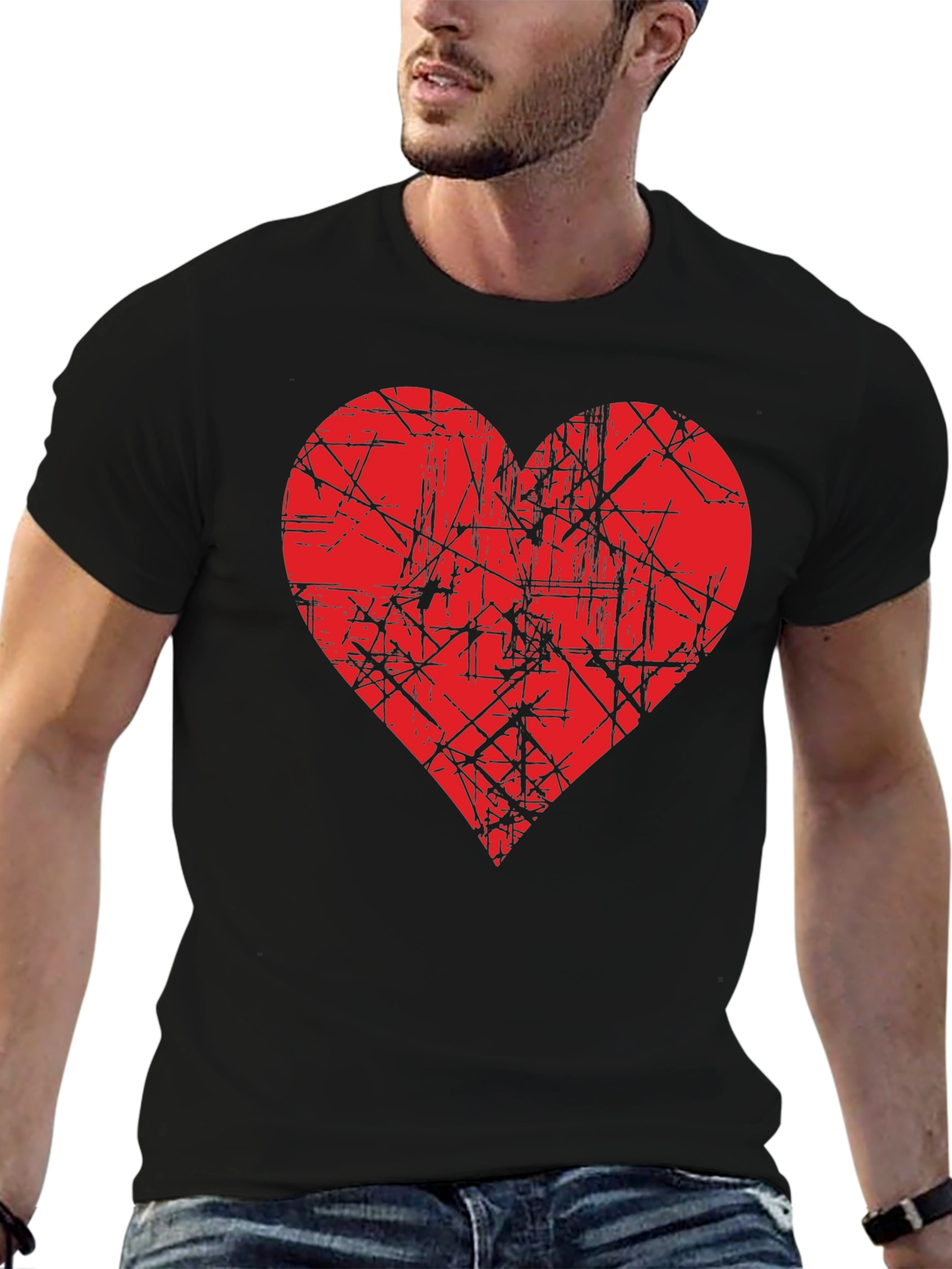 Red Heart Graphic Black T-Shirt