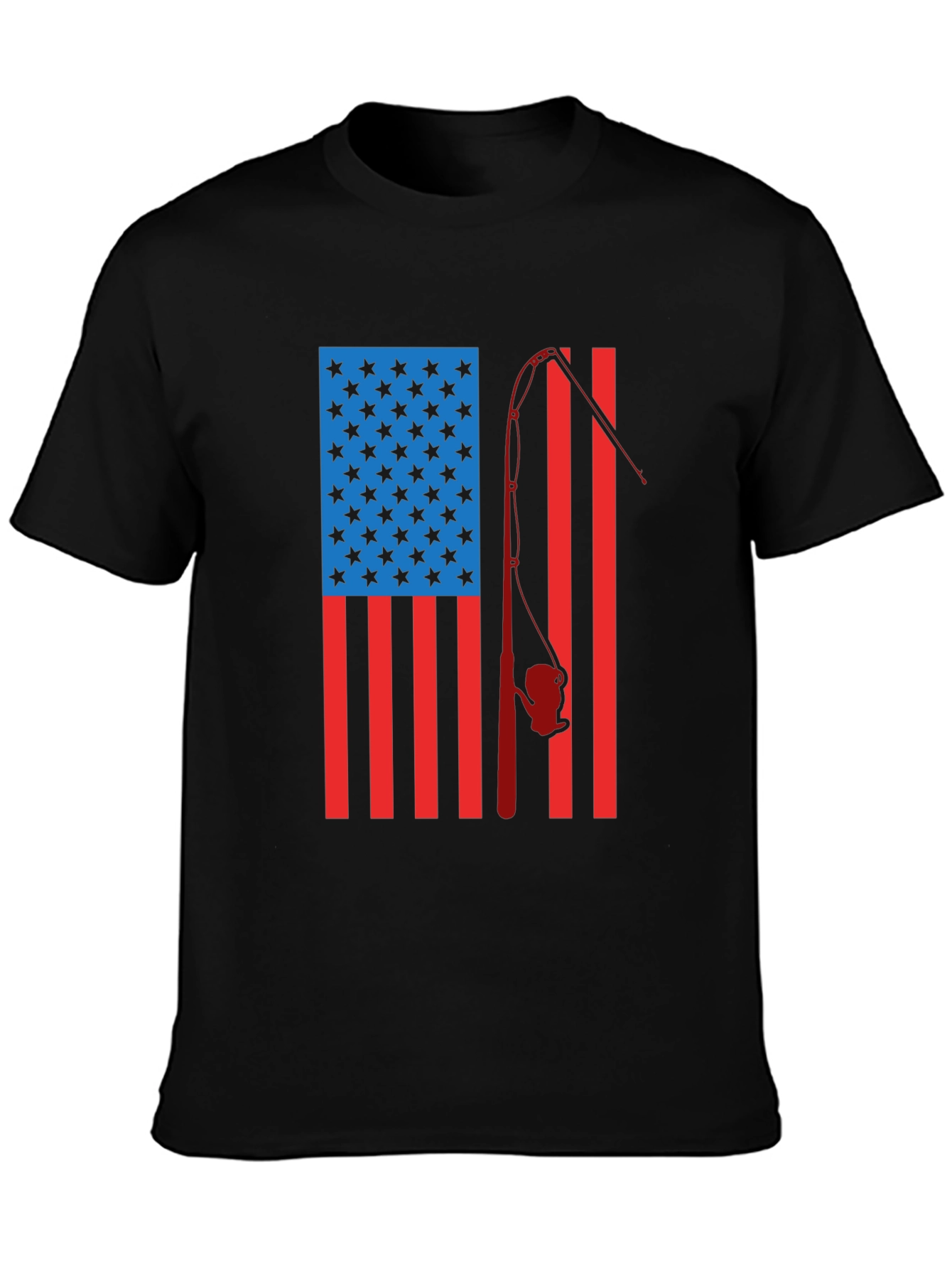 American Flag Fishing Rod Graphic T-Shirt