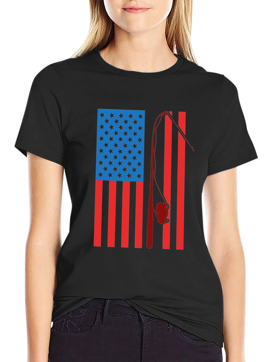 American Flag Fishing Rod Graphic T-Shirt