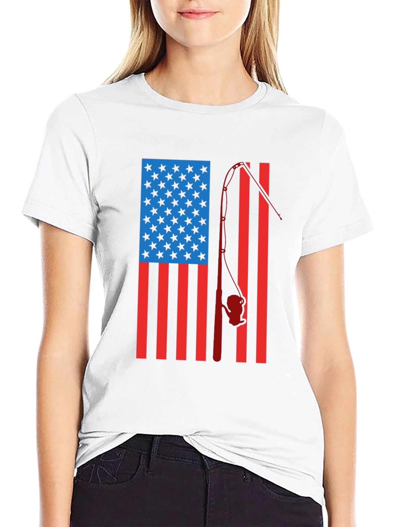 American Flag Fishing Rod Graphic T-Shirt