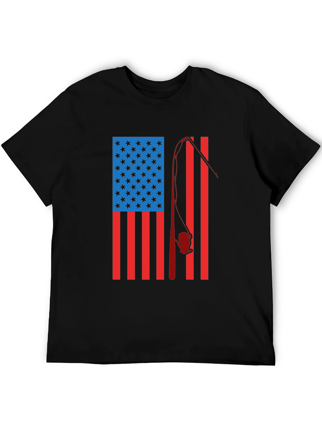 American Flag Fishing Rod Graphic T-Shirt