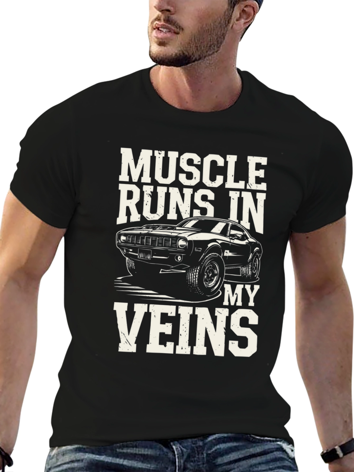 Muscle Runs In My Veins Black Graphic T-Shirt