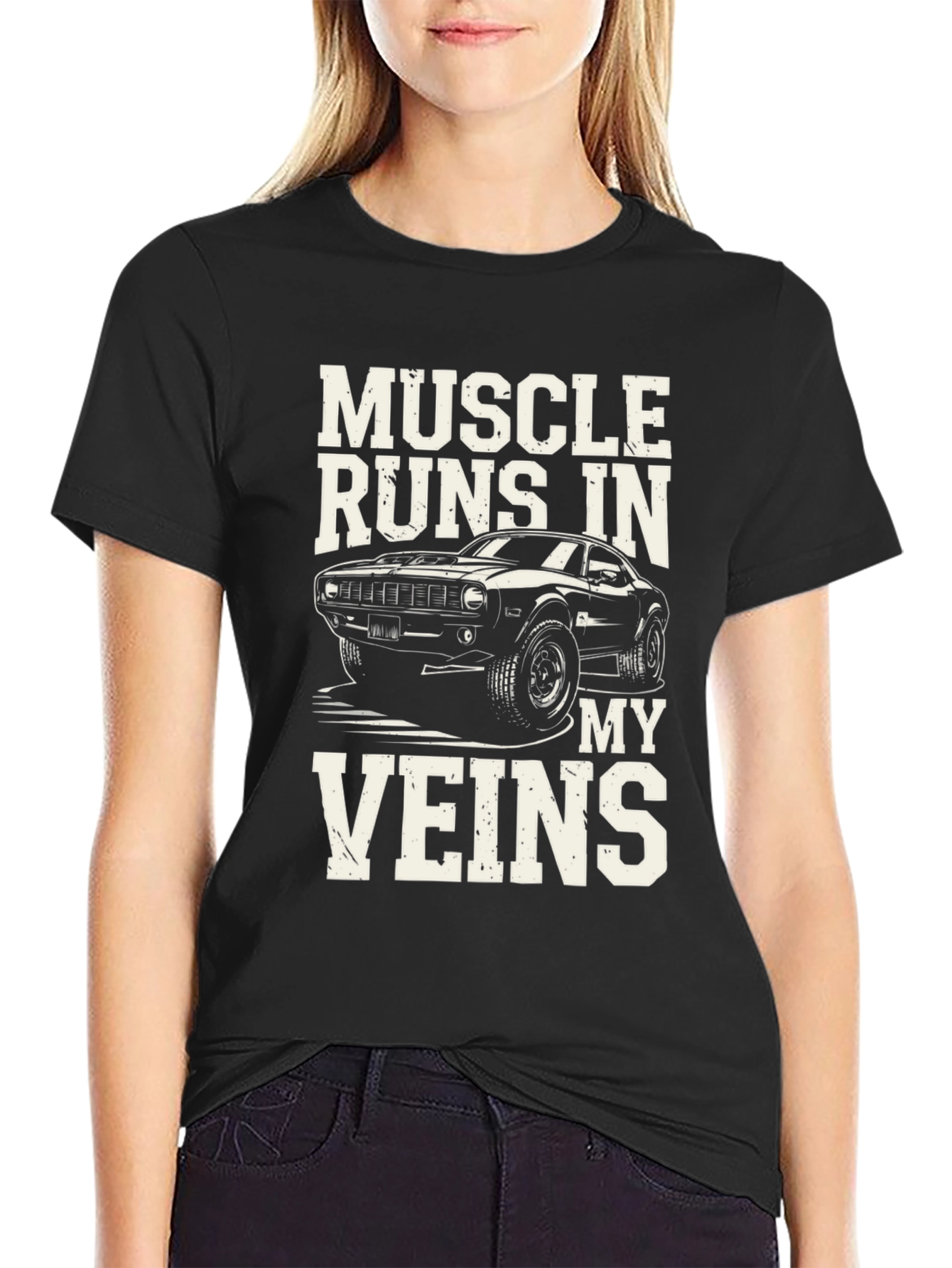 Muscle Runs In My Veins Black Graphic T-Shirt