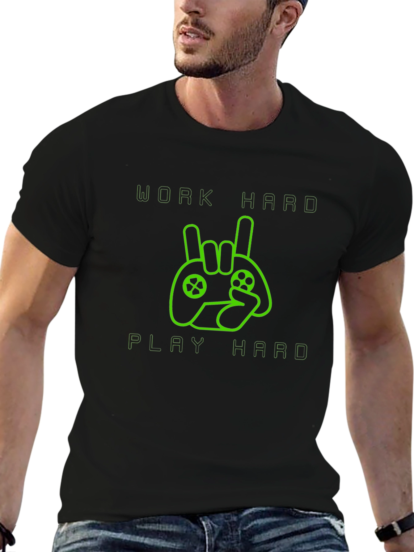 Work Hard Play Hard Gamer T-Shirt - Black
