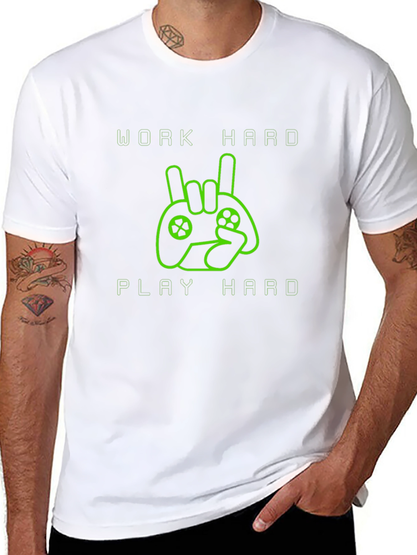 Work Hard Play Hard Gamer T-Shirt - Black