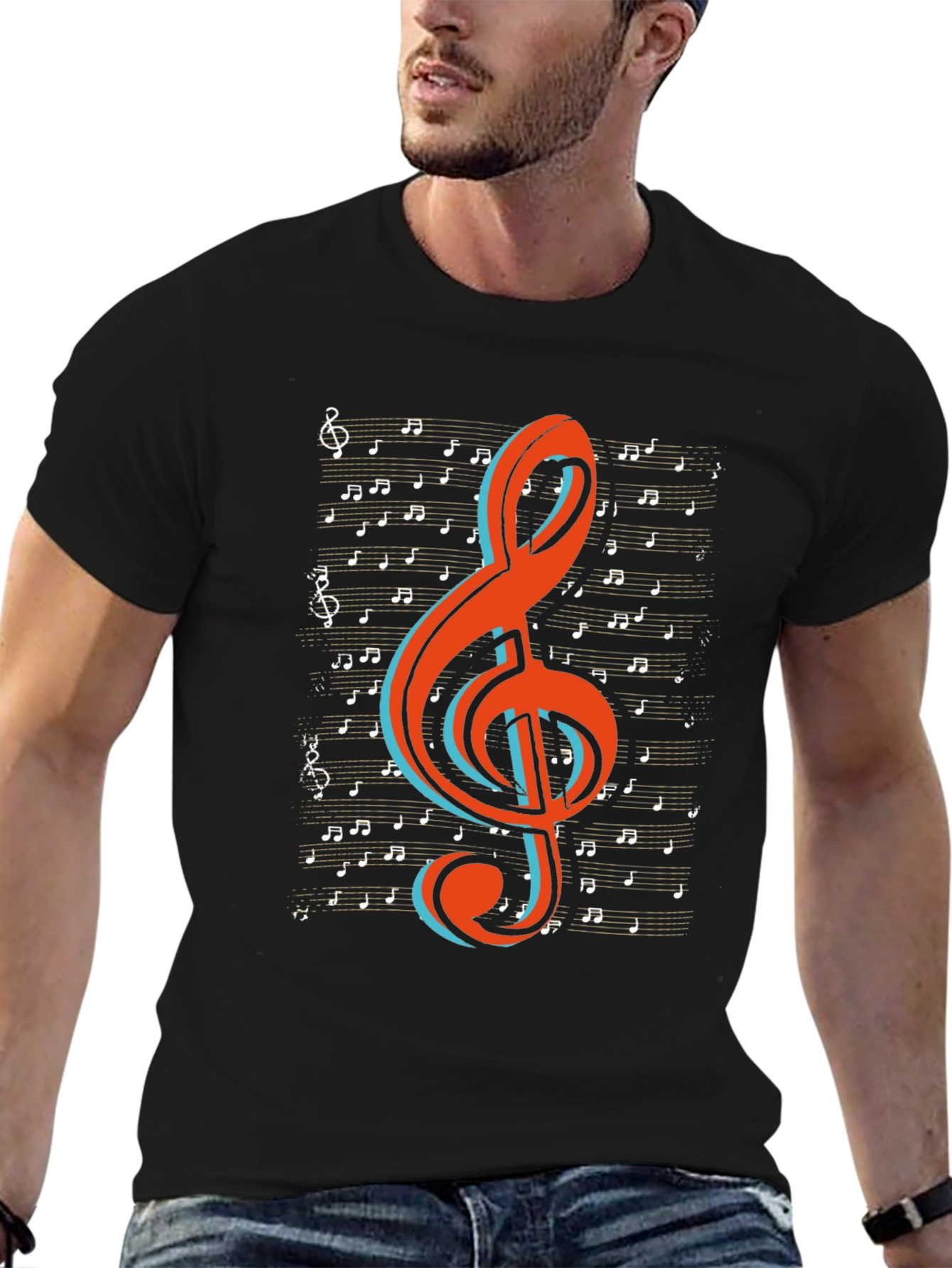 Musical Treble Clef Graphic Tee - Black Cotton