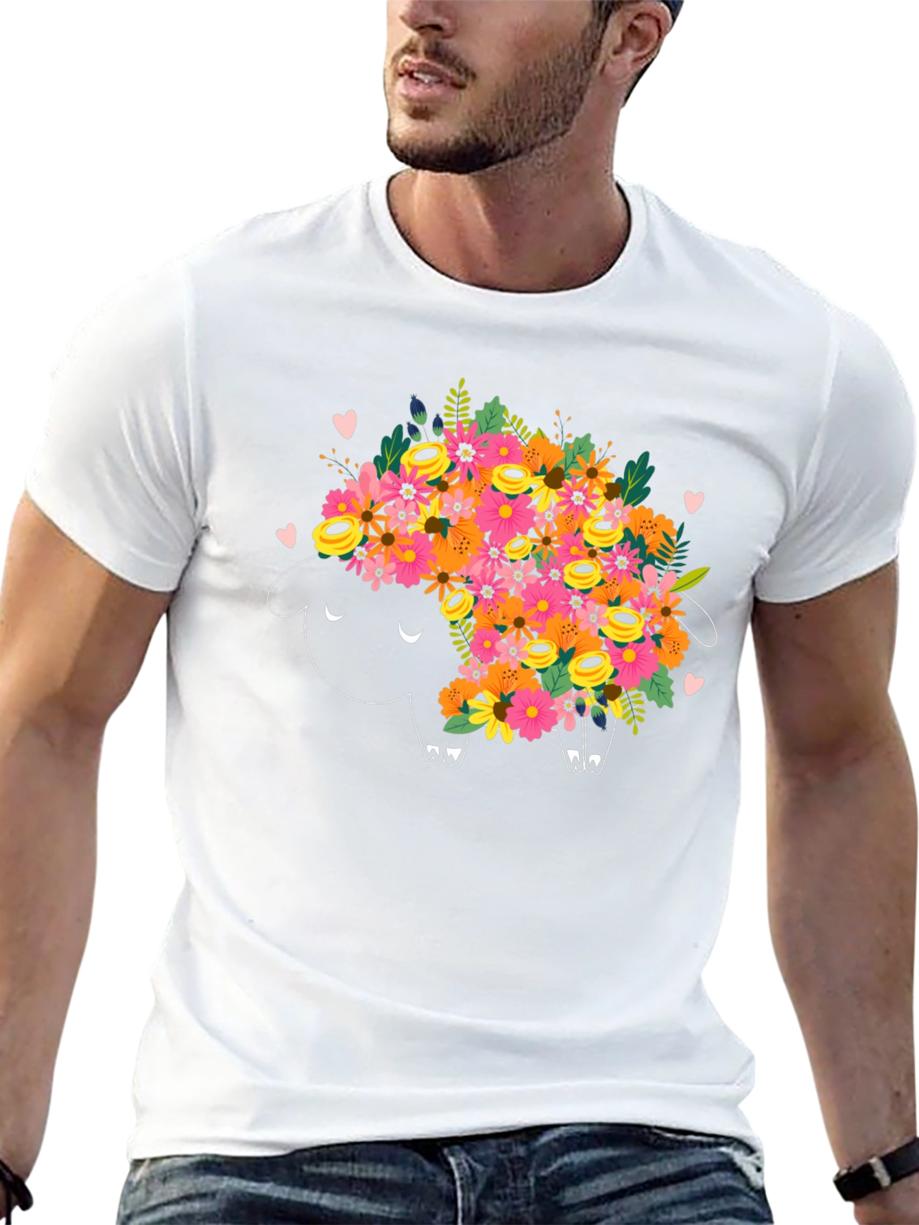 Floral Sheep Graphic Tee - Black Cotton T-Shirt