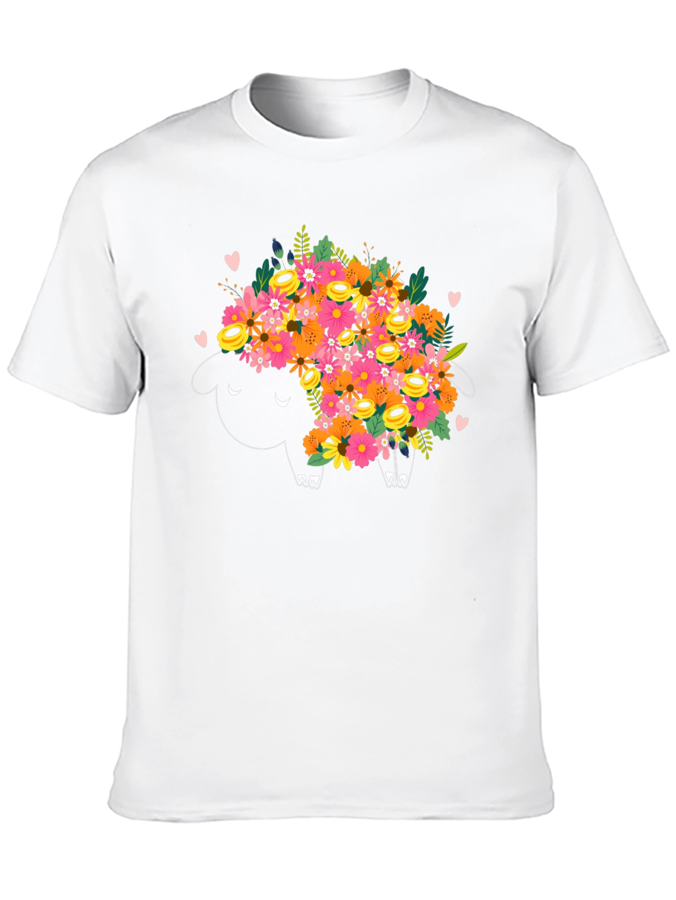 Floral Sheep Graphic Tee - Black Cotton T-Shirt