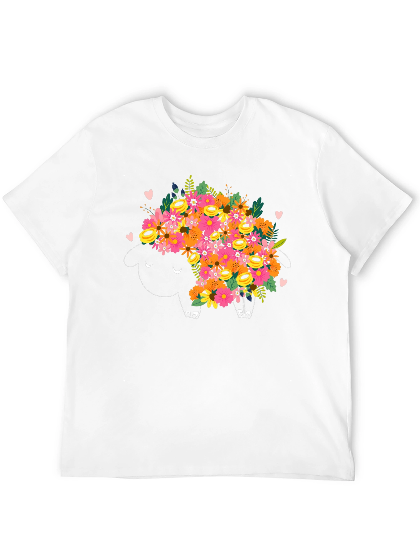 Floral Sheep Graphic Tee - Black Cotton T-Shirt