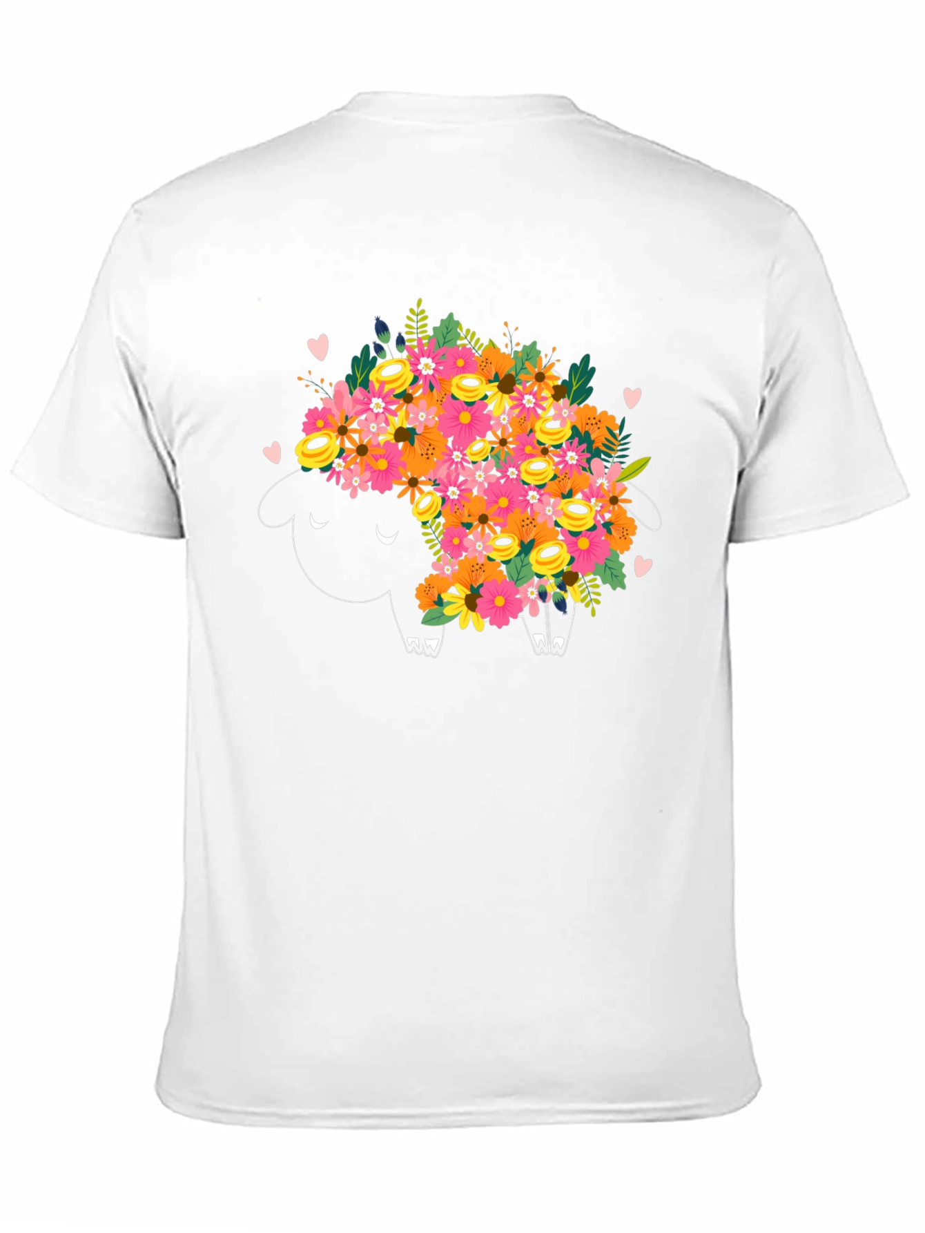 Floral Sheep Graphic Tee - Black Cotton T-Shirt