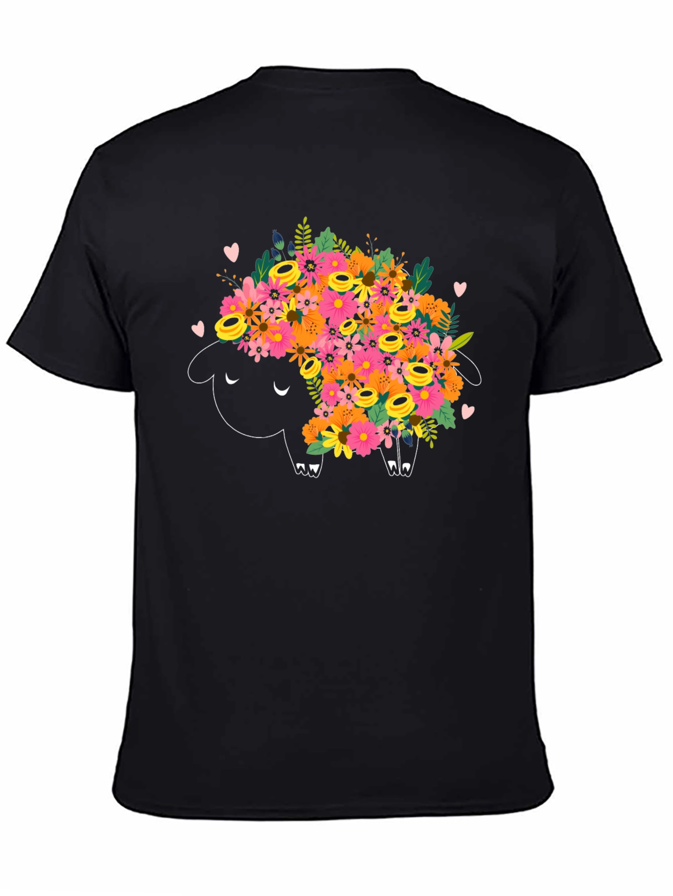 Floral Sheep Graphic Tee - Black Cotton T-Shirt