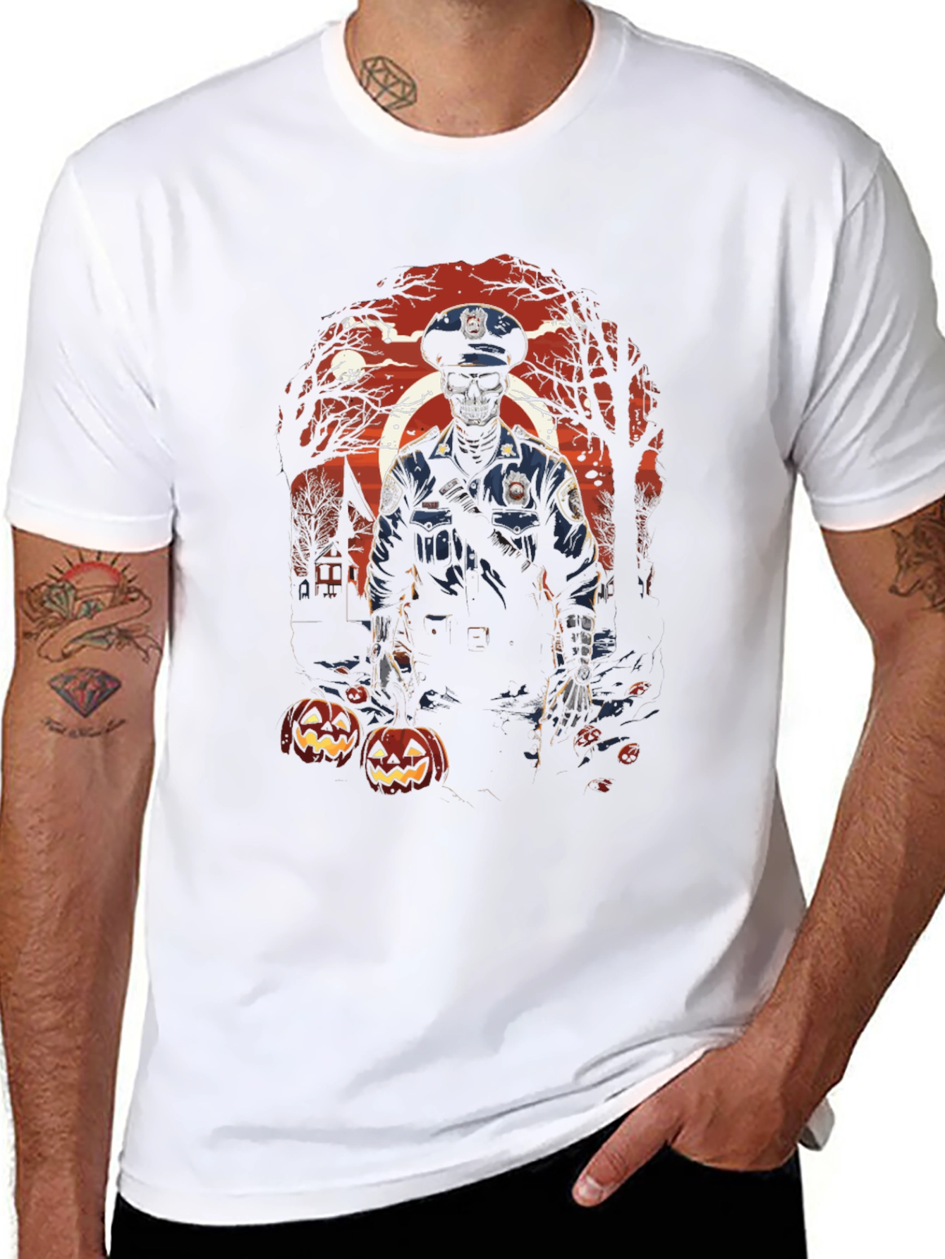 Spooky Skeleton Cop Halloween T-Shirt