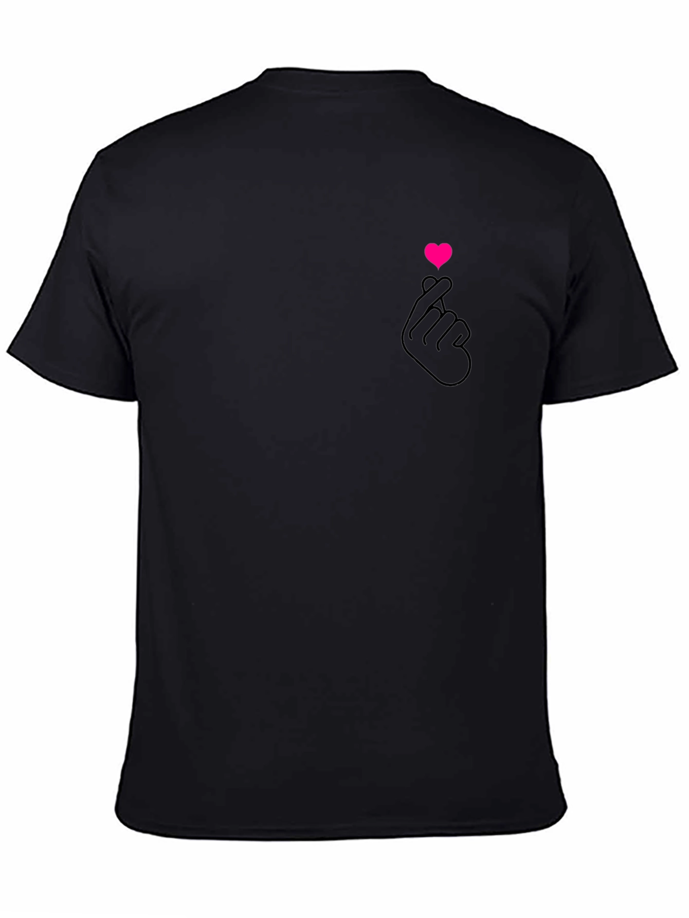 Black T-Shirt with Heart Finger Design