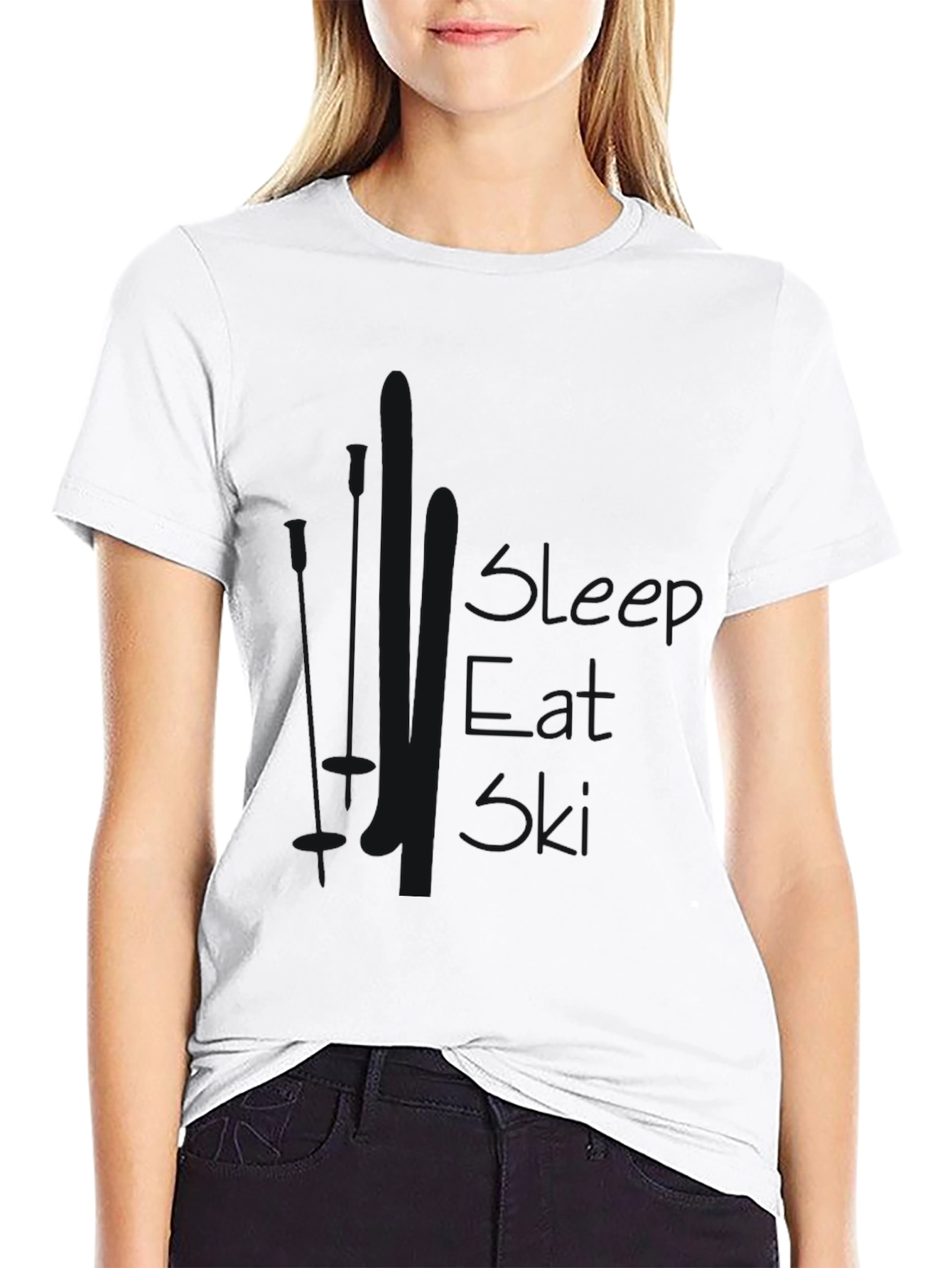 Mens Black Sleep Eat Ski Graphic T-Shirt