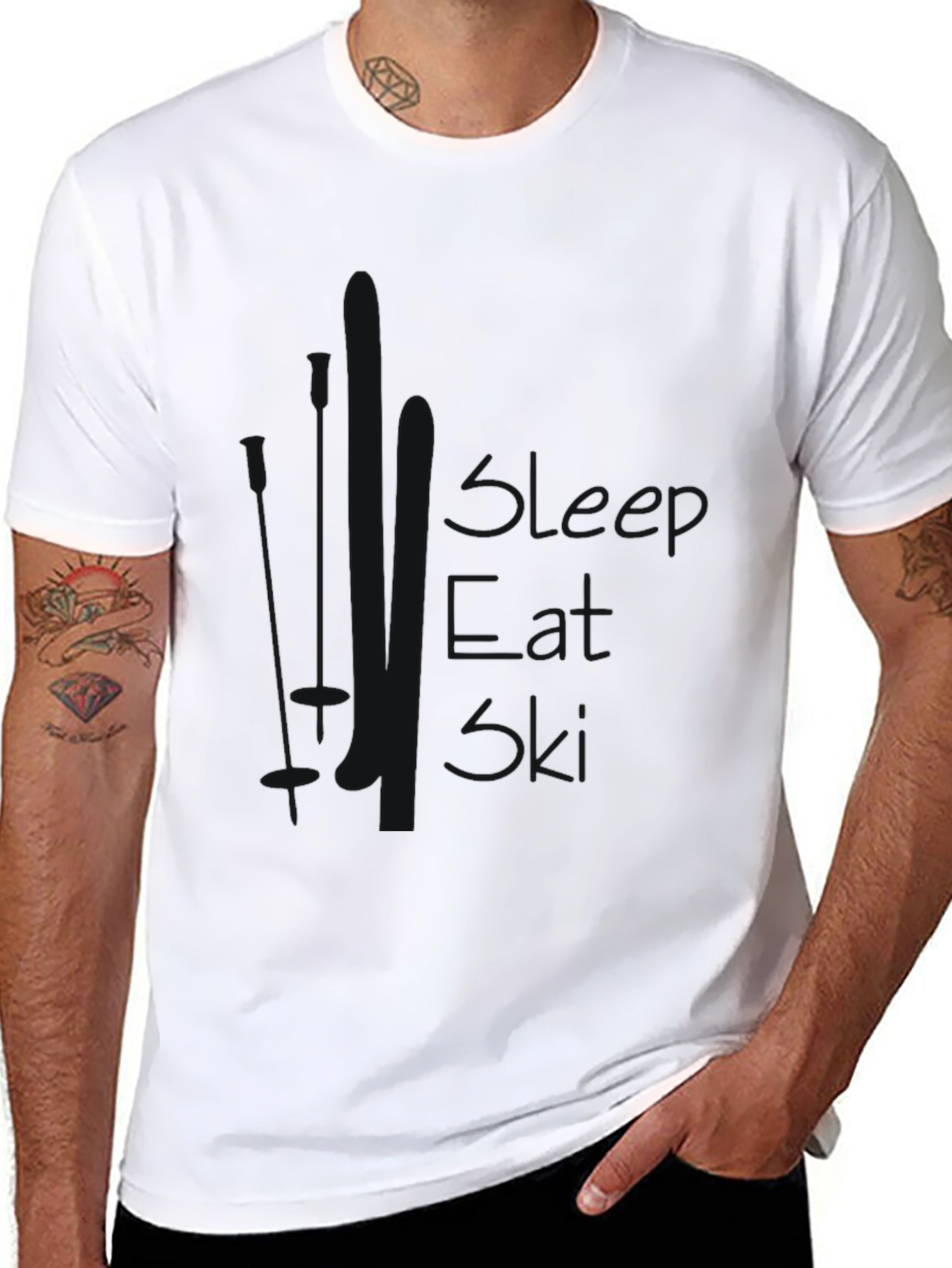 Mens Black Sleep Eat Ski Graphic T-Shirt