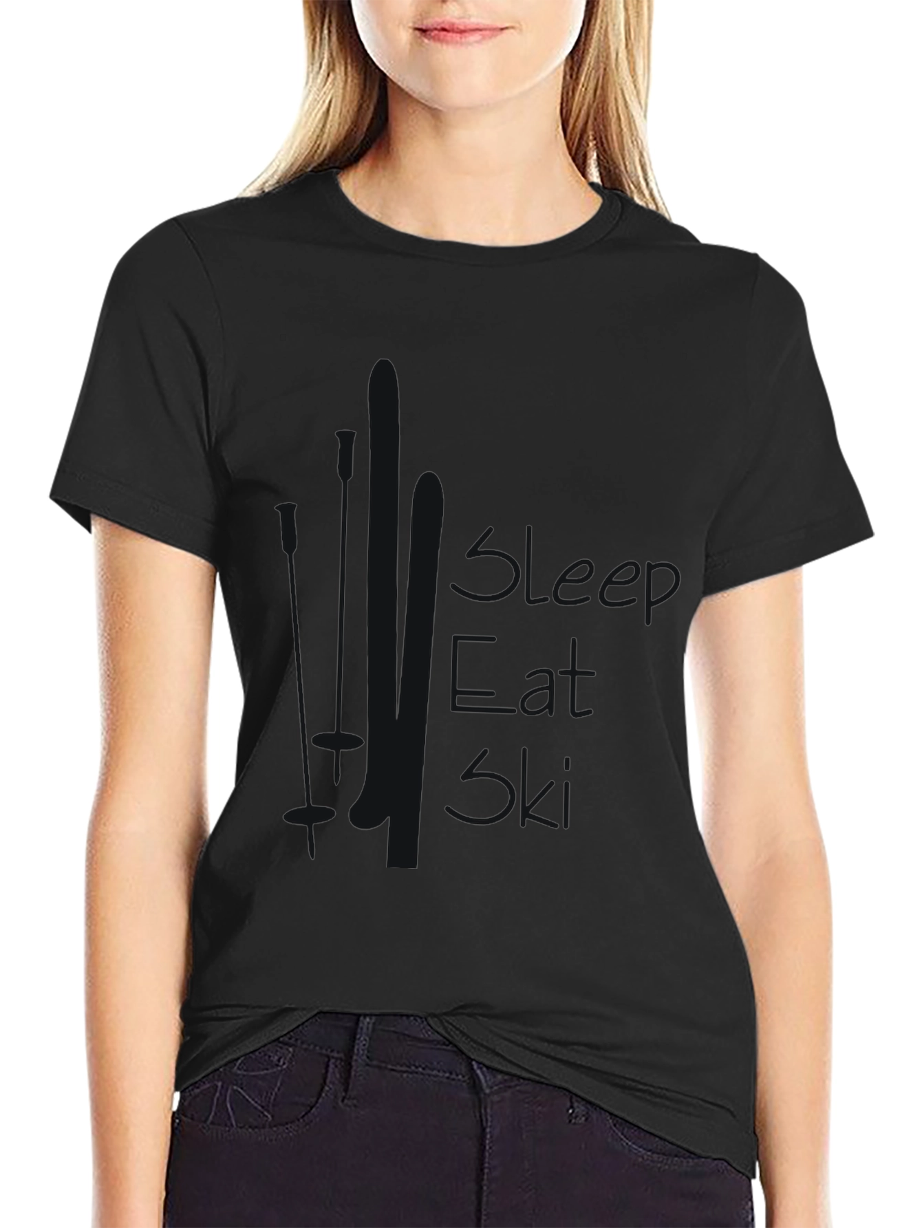 Mens Black Sleep Eat Ski Graphic T-Shirt