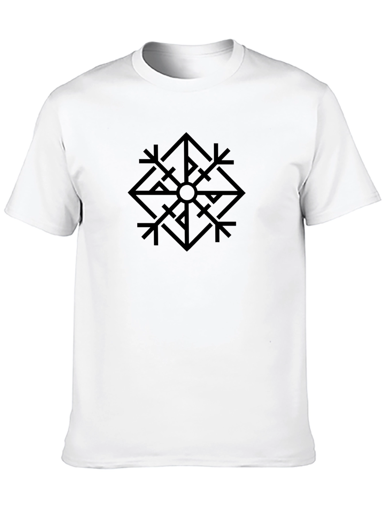 Black T-Shirt with Geometric Snowflake Design