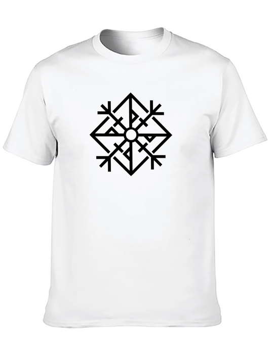 Black T-Shirt with Geometric Snowflake Design