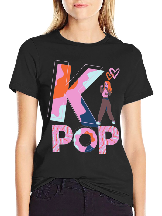 K-Pop Graphic Tee - Trendy Black T-Shirt