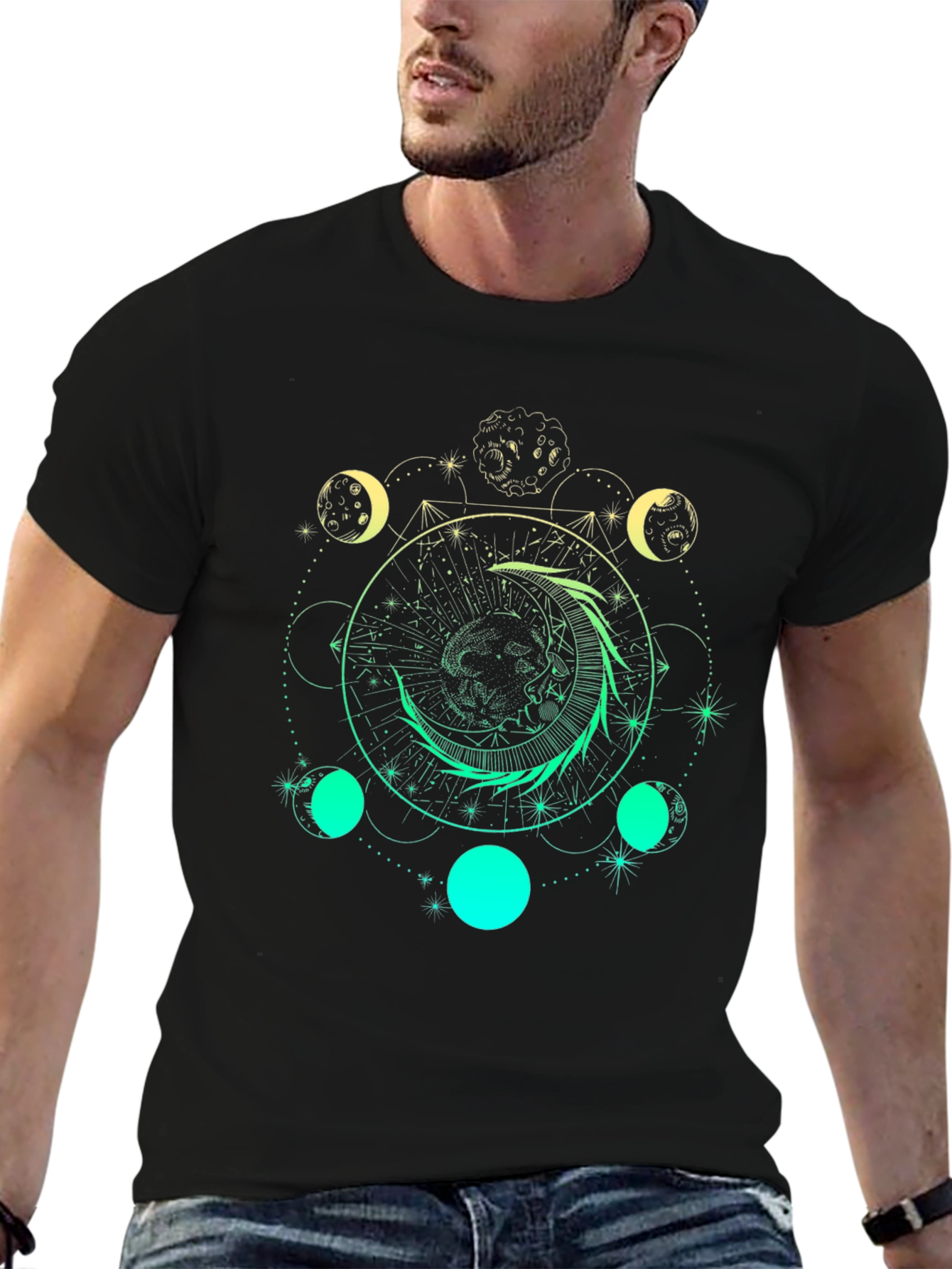 Celestial Moon Phase Graphic T-Shirt