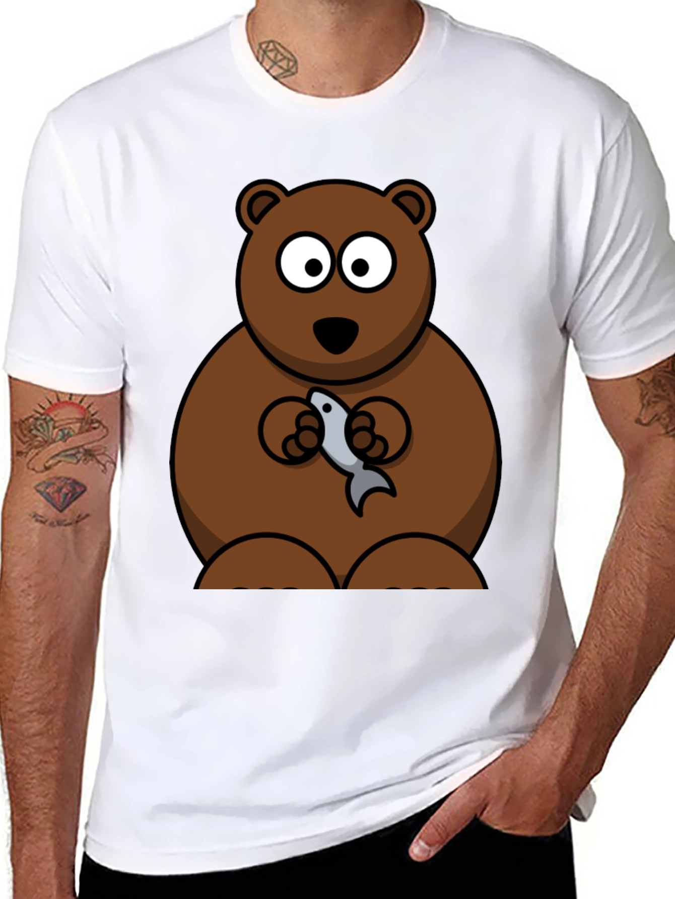 Bear Holding Fish Graphic T-Shirt