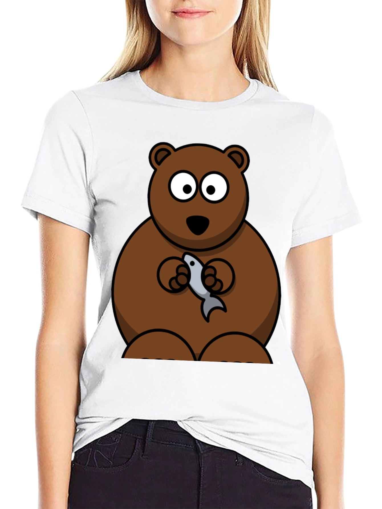 Bear Holding Fish Graphic T-Shirt