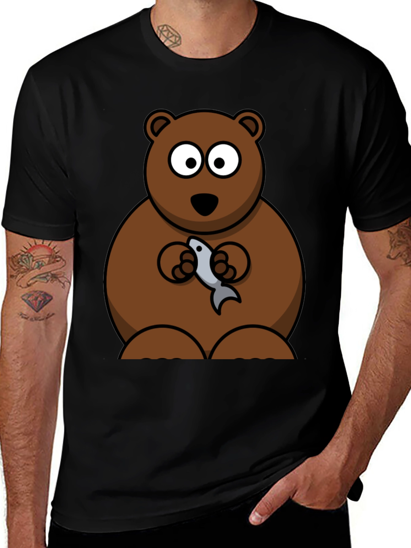 Bear Holding Fish Graphic T-Shirt