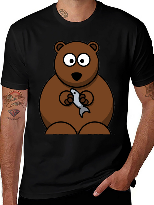 Bear Holding Fish Graphic T-Shirt