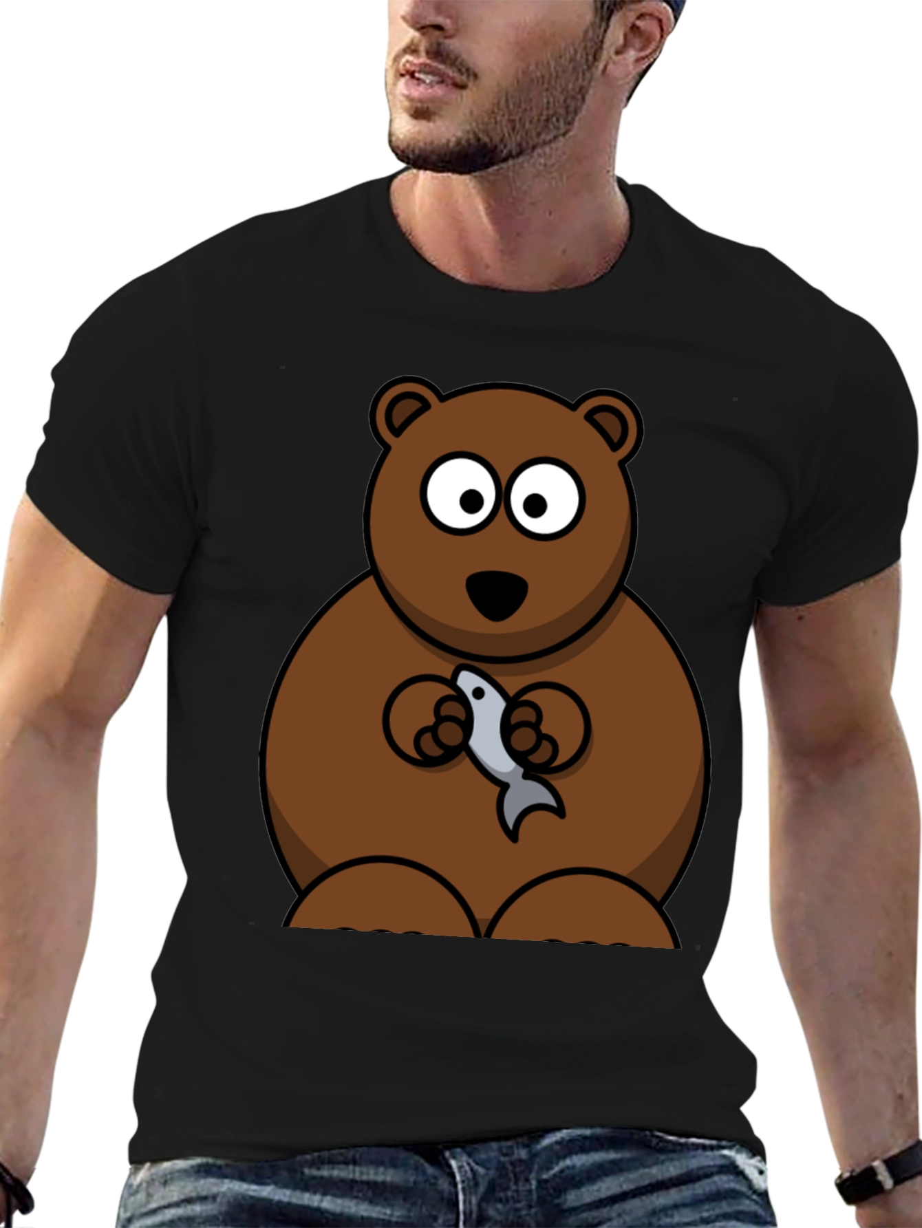 Bear Holding Fish Graphic T-Shirt