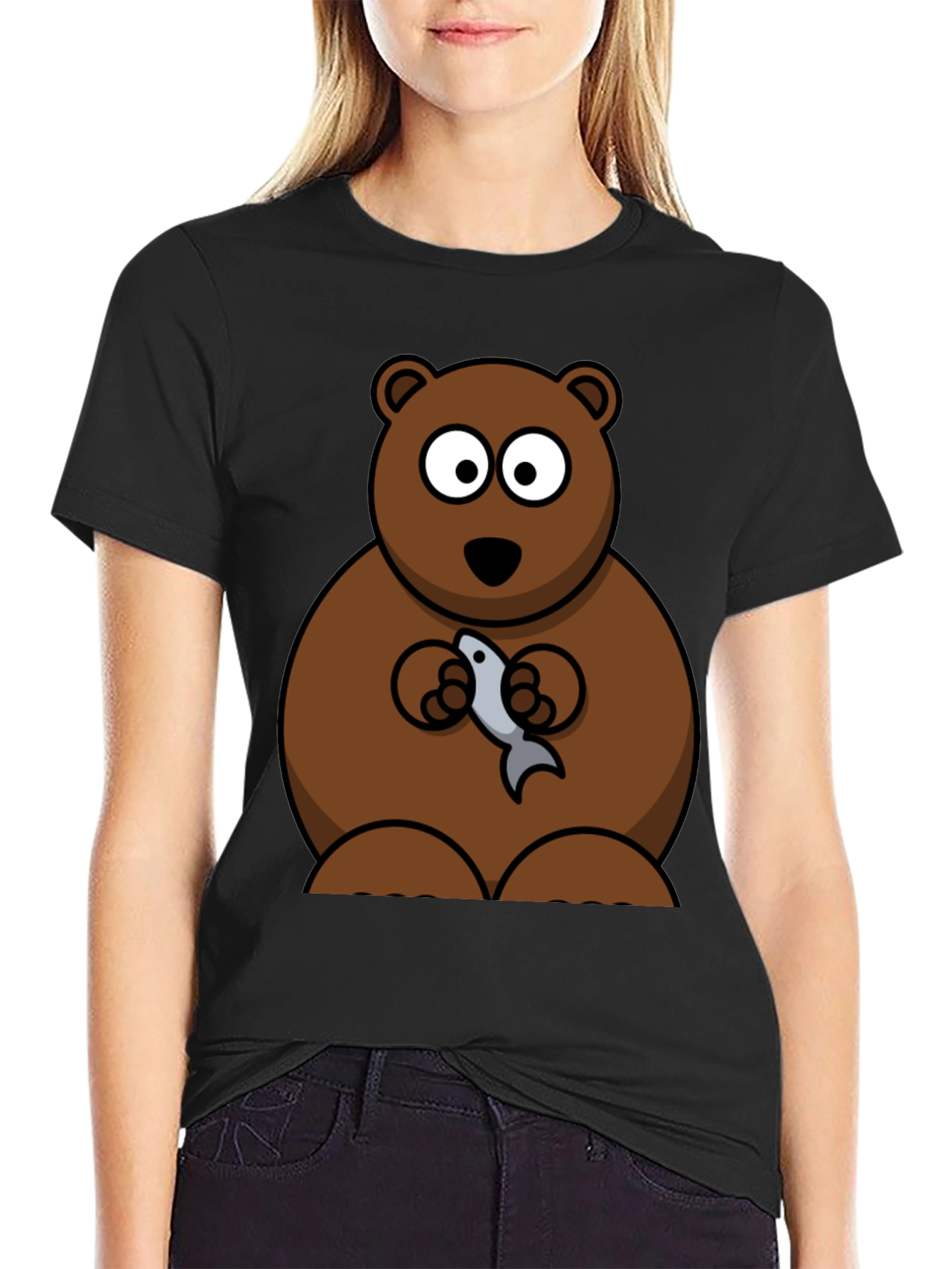 Bear Holding Fish Graphic T-Shirt