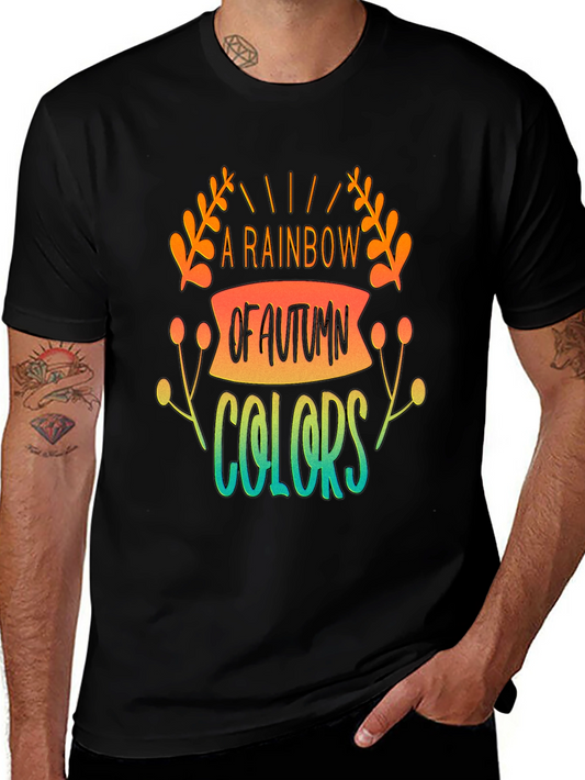 Autumn Rainbow Colors Black Graphic T-Shirt