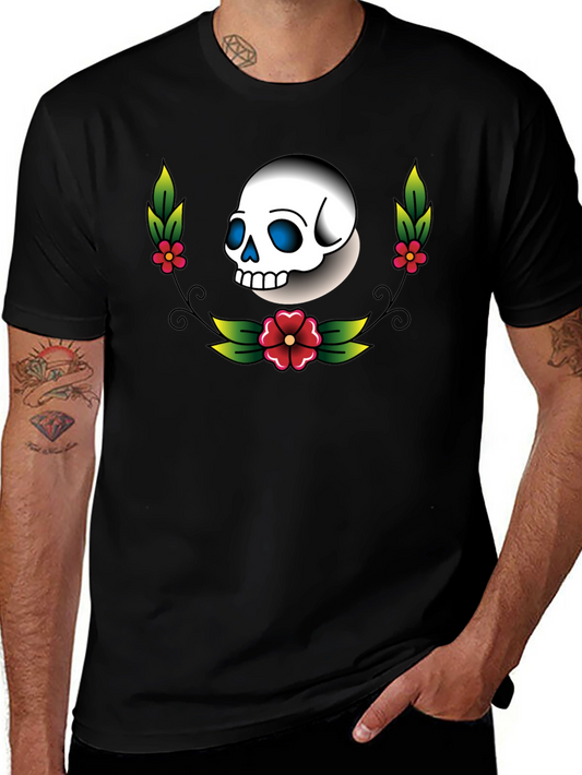 Skull and Flowers Graphic Tee - Black