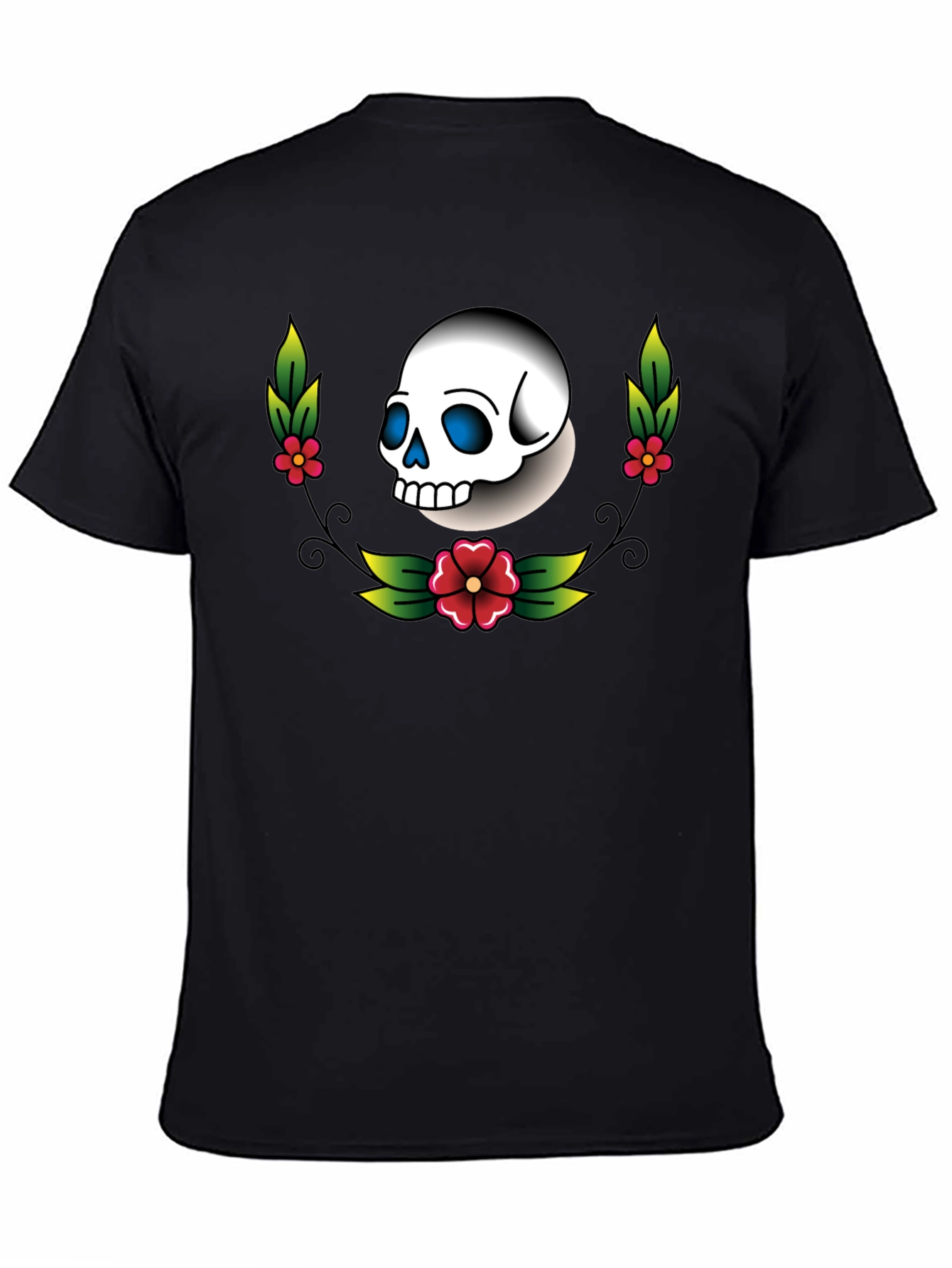 Skull and Flowers Graphic Tee - Black
