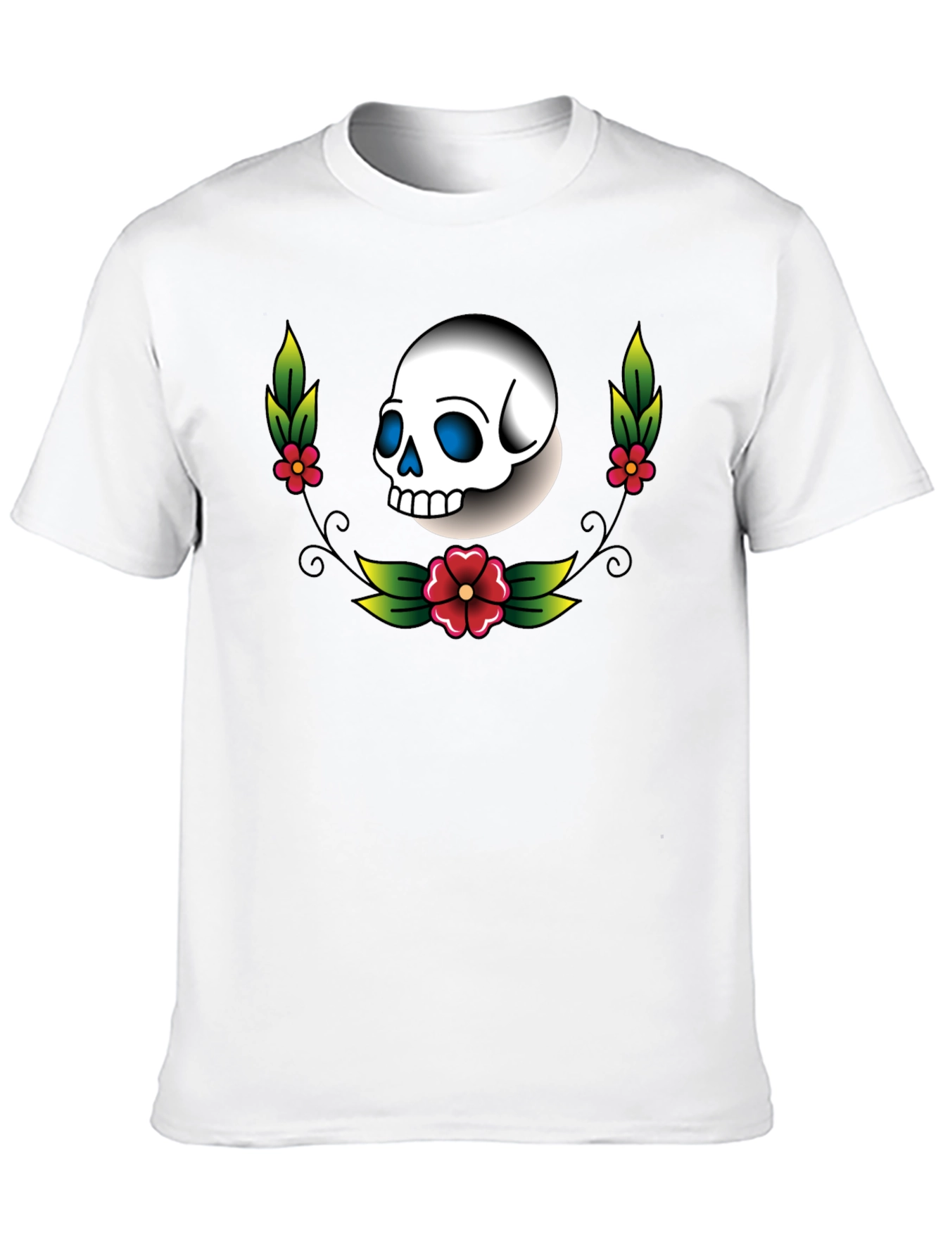 Skull and Flowers Graphic Tee - Black