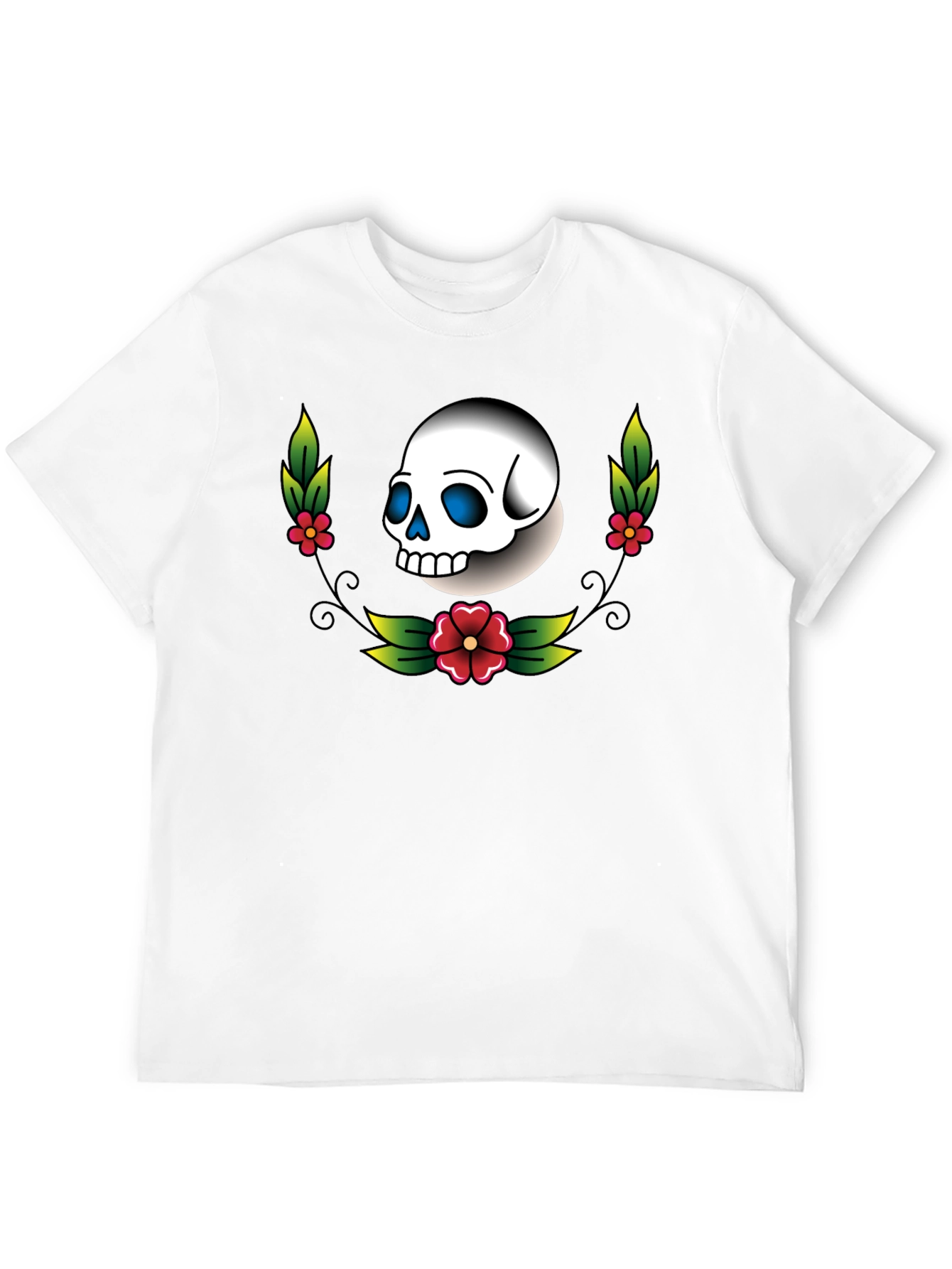 Skull and Flowers Graphic Tee - Black
