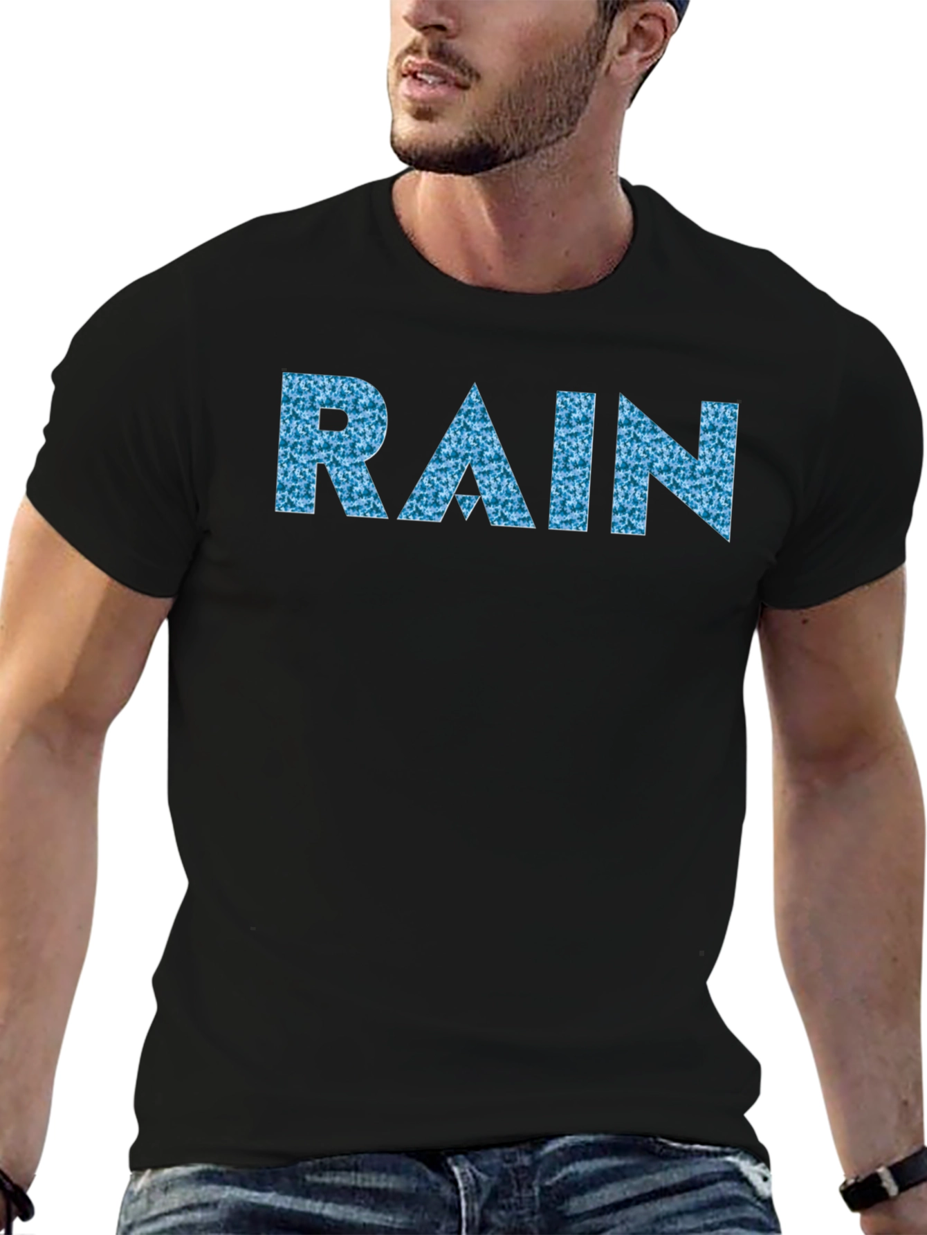 Rain Pattern Graphic Black T-Shirt