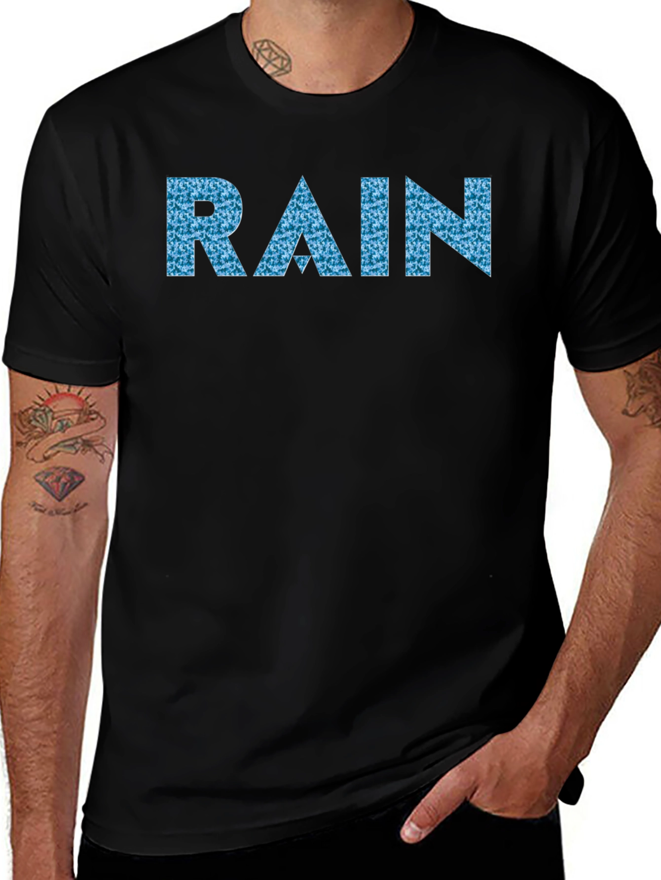 Rain Pattern Graphic Black T-Shirt