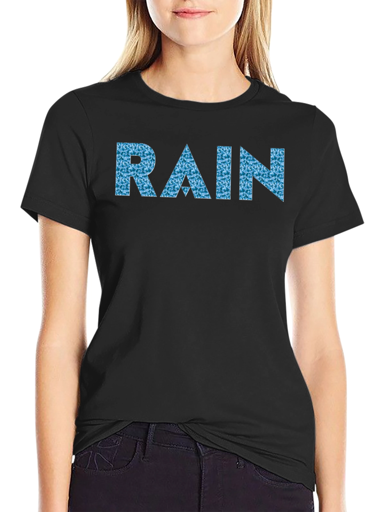 Rain Pattern Graphic Black T-Shirt