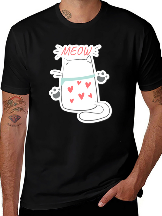 Cute Meow Cat T-Shirt - Black