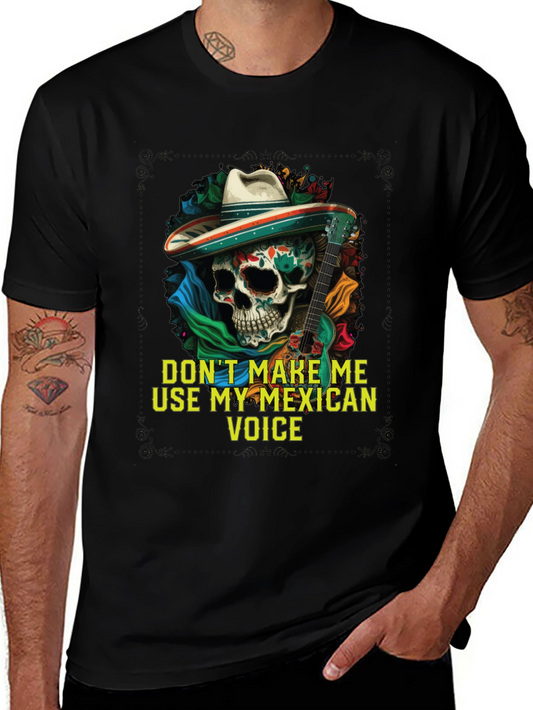 Mexican Voice Skull Graphic Tee - Novelty T-Shirt