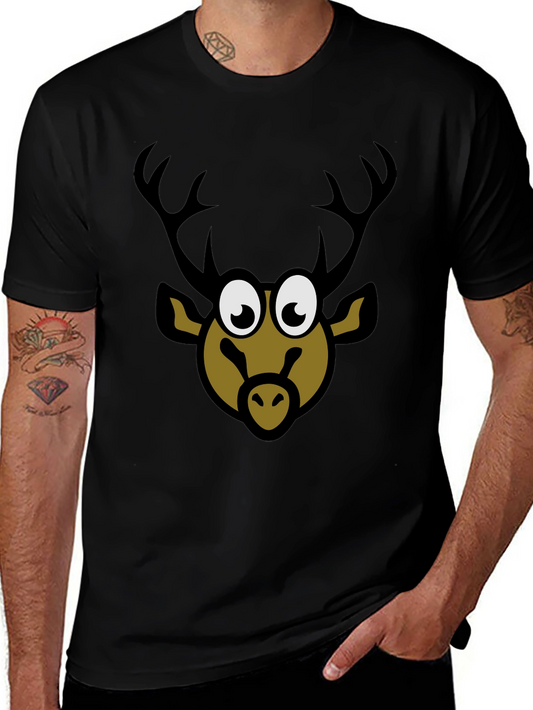 Cartoon Deer Graphic Tee - Black T-Shirt