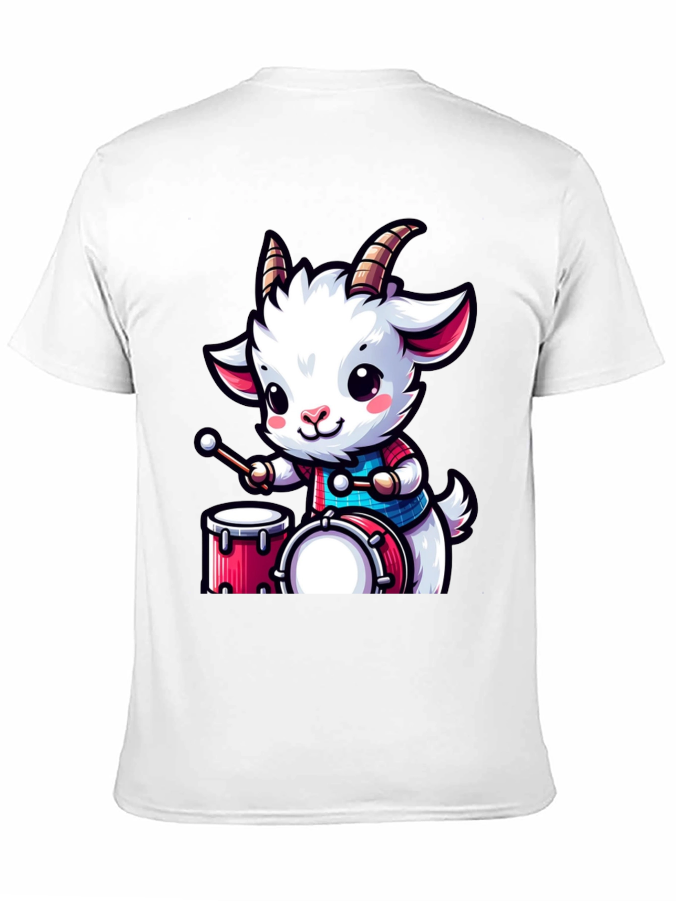 Cute Goat Drummer Black T-Shirt