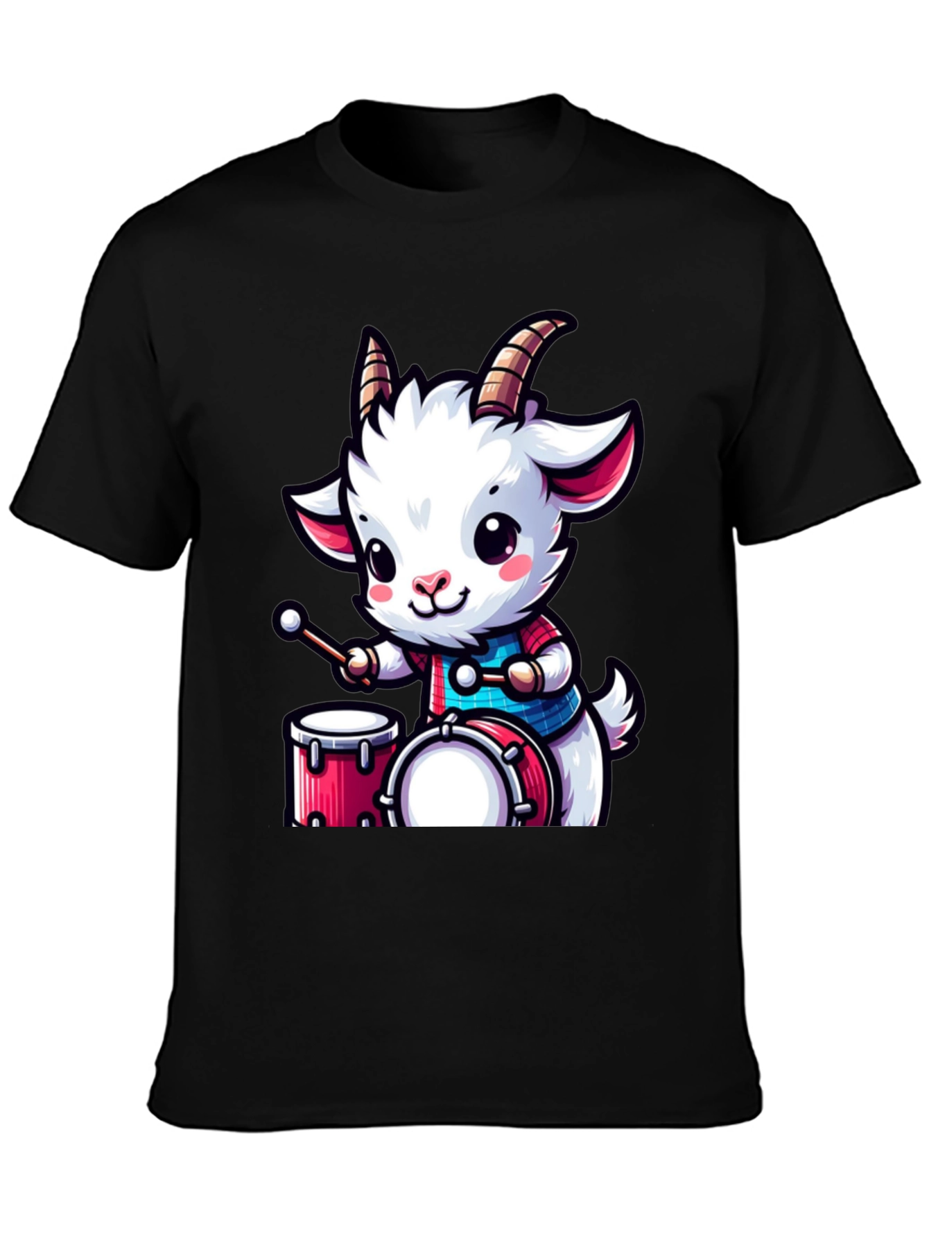 Cute Goat Drummer Black T-Shirt
